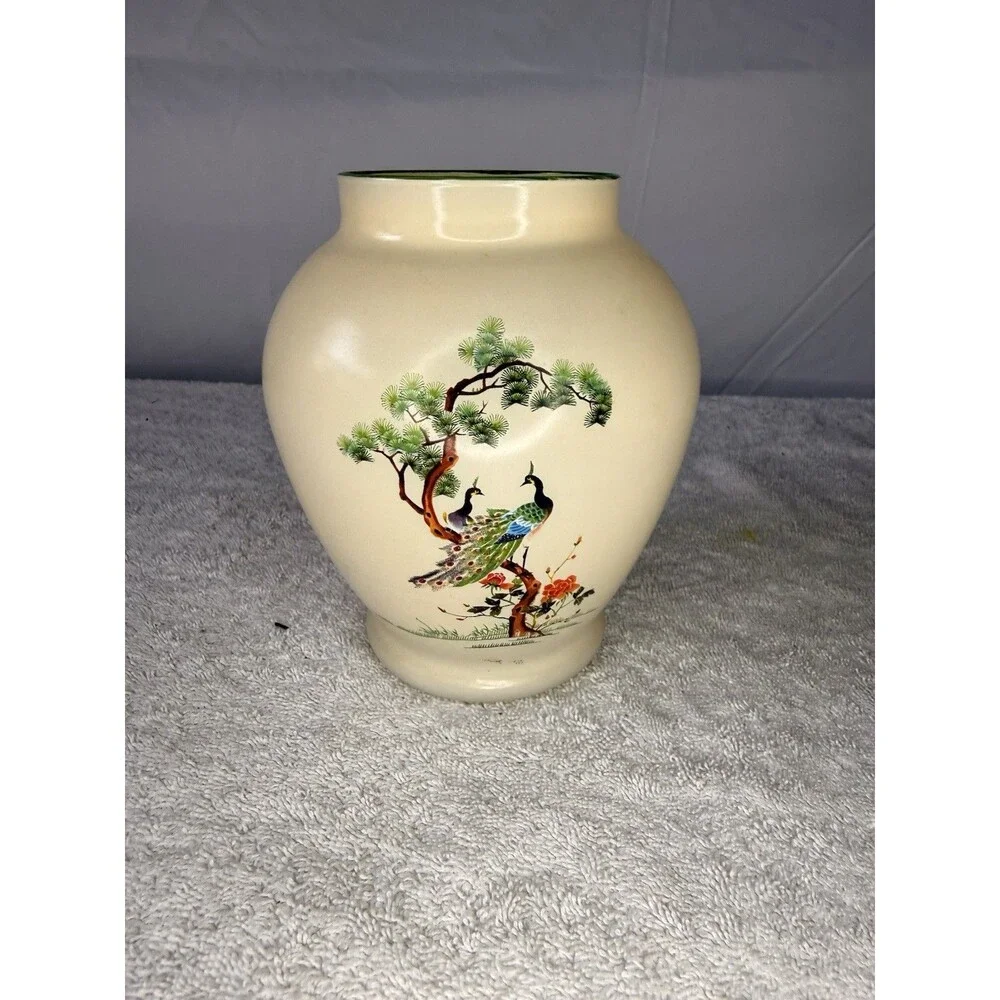 Vintage Japanese Hand painted Ginger Jar/ Planter/ Vase With Peacocks